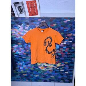 Ocean Pacific Op Kids Orange Tribal Dragon Graphic T-Shirt Size M Cotton
